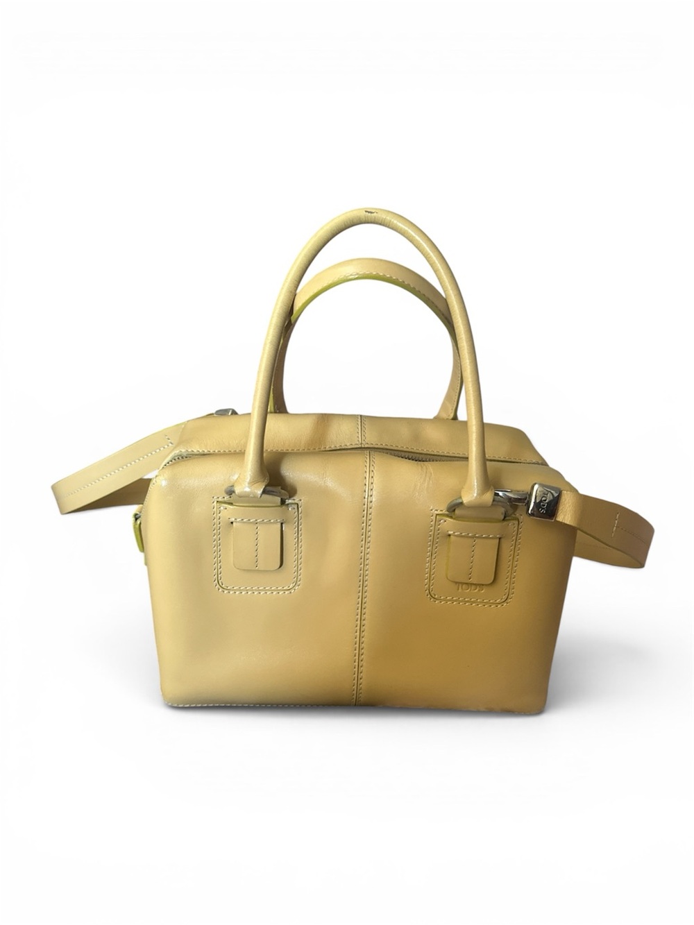 Tod’s Yellow Natural Leather Dado Box Top-Handle Satchel